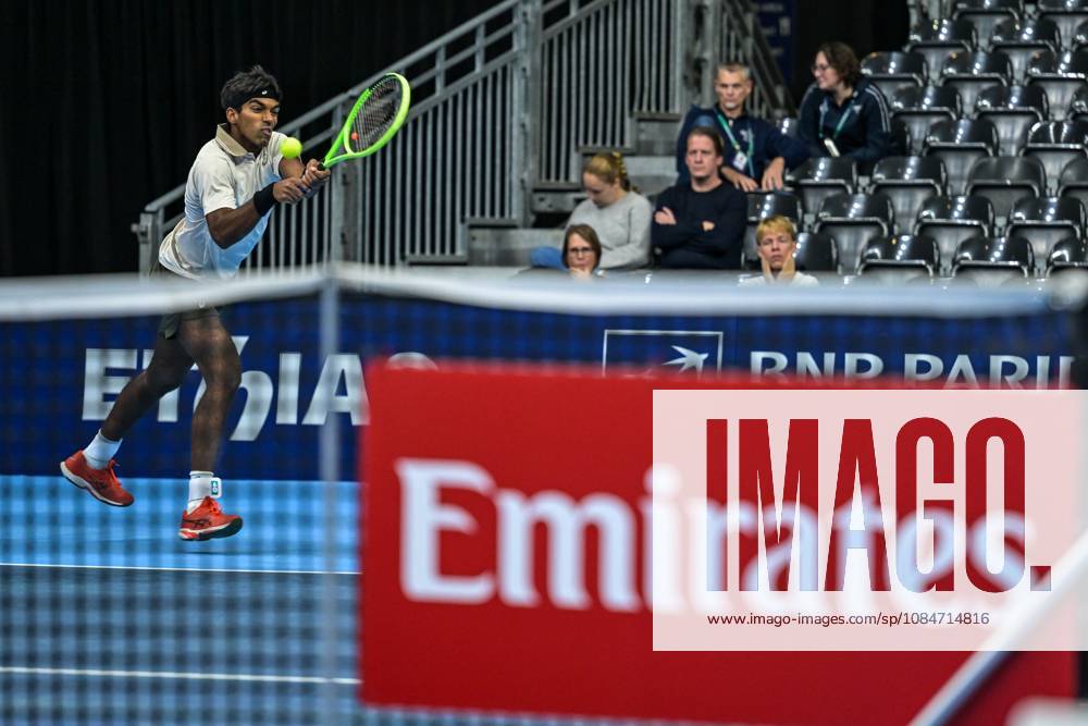 Nishesh Basavareddy of the United States pictured in action during the European Open ATP, Tennis Herren tennis tournament in Brussels, on Saturday 18 October. This year s edition of the tournament is taking place from 17 to 25 October DAVIDxPINTENS x190207768x