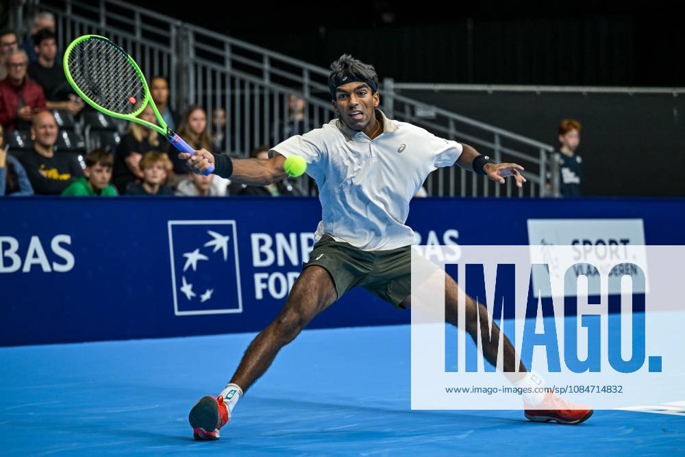 Nishesh Basavareddy of the United States pictured in action during the European Open ATP, Tennis Herren tennis tournament in Brussels, on Saturday 18 October. This year s edition of the tournament is taking place from 17 to 25 October DAVIDxPINTENS x190207980x