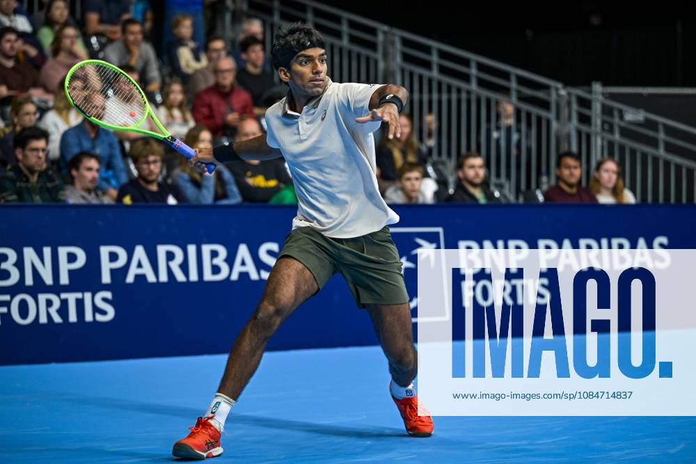 Nishesh Basavareddy of the United States pictured in action during the European Open ATP, Tennis Herren tennis tournament in Brussels, on Saturday 18 October. This year s edition of the tournament is taking place from 17 to 25 October DAVIDxPINTENS x190207993x