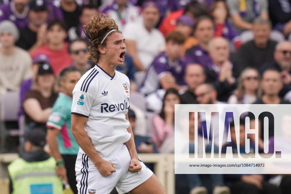 Como’s Nico Paz celebrates after scoring the 0-2 goal for his team during the Serie A soccer match between Fiorentina and Como at the Artemio Franchi Stadium in Florence, north Italy - Sunday, October 18, 2026 -