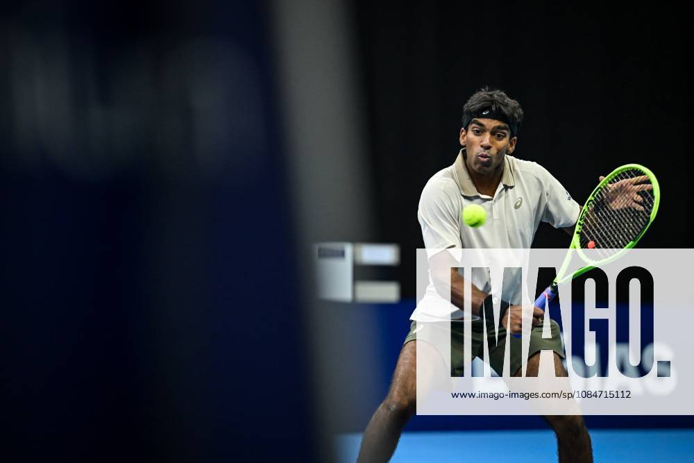 Nishesh Basavareddy of the United States pictured in action during the European Open ATP, Tennis Herren tennis tournament in Brussels, on Saturday 18 October. This year s edition of the tournament is taking place from 17 to 25 October DAVIDxPINTENS x190208176x