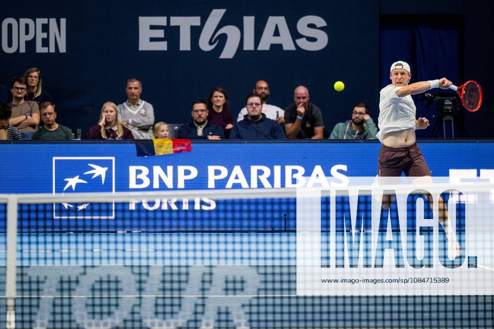Gauthier Onclin of Belgium pictured in action during the European Open ATP, Tennis Herren tennis tournament in Brussels, on Sunday 18 October. This year s edition of the tournament is taking place from 17 to 25 October JASPERxJACOBS x190208669x