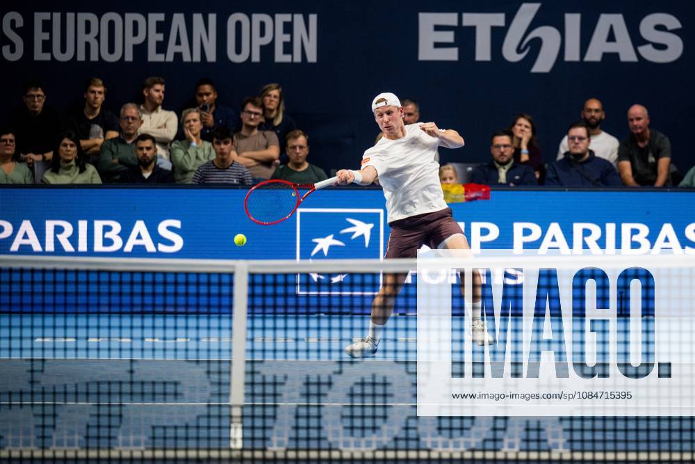 Gauthier Onclin of Belgium pictured in action during the European Open ATP, Tennis Herren tennis tournament in Brussels, on Sunday 18 October. This year s edition of the tournament is taking place from 17 to 25 October JASPERxJACOBS x190208839x