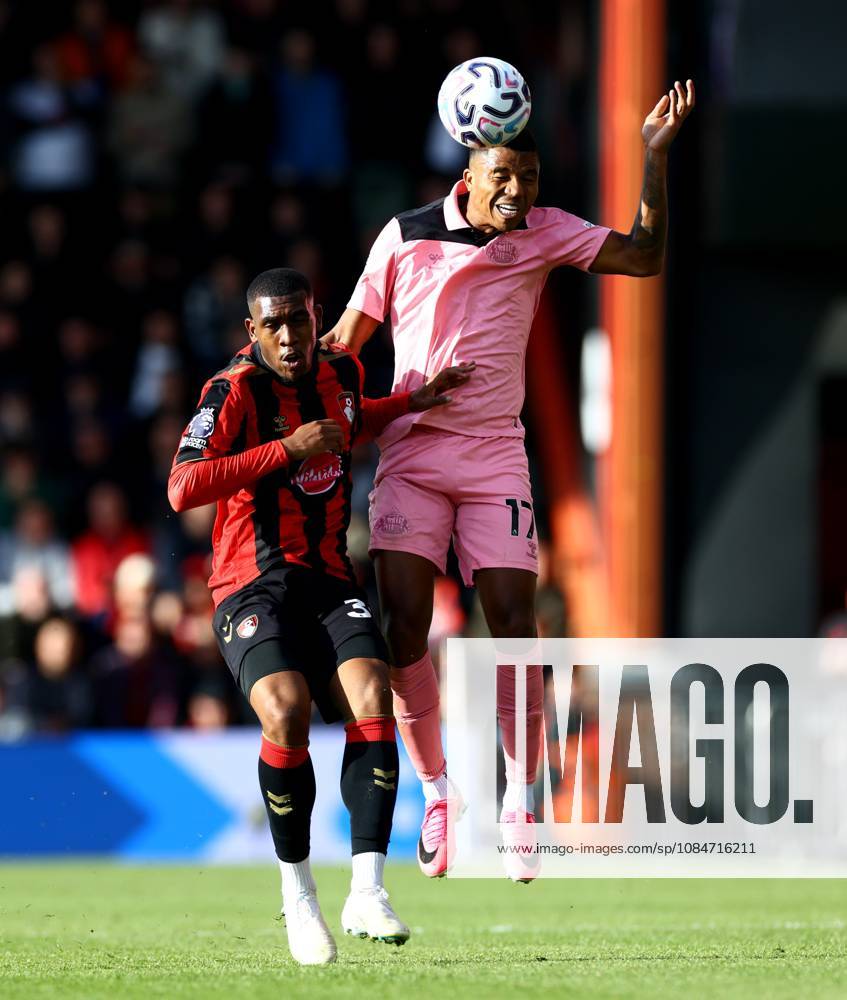 Rayan of AFC Bournemouth and Reinildo Mandava of Sunderland. Bournemouth v Sunderland, Premier League, Football, Vitality Stadium, Bournemouth, UK - 18 Oct 2026Bournemouth Vitality Stadium United Kingdom