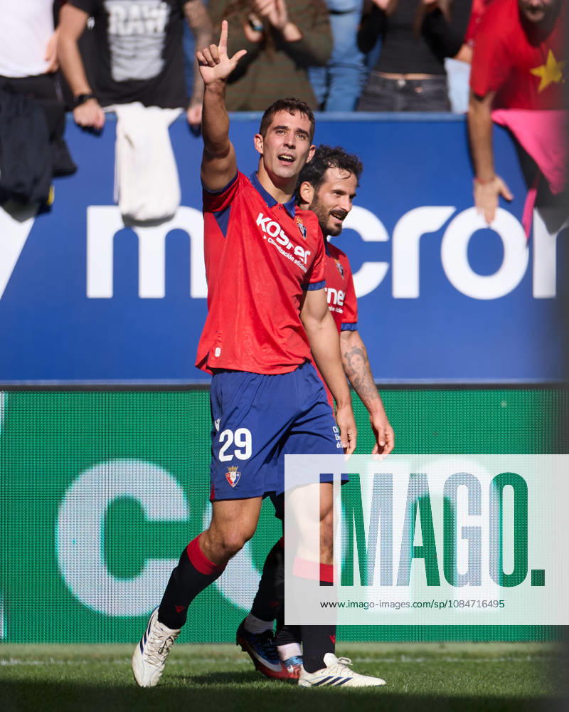 Asier Osambela of CA Osasuna celebrates after scoring the team s second goal during the LaLiga EA Sports match between CA Osasuna and Real Racing Club de Santander at El Sadar on October 18, 2026, in Pamplona, Spain. Pamplona SPAIN - ZUMAa181 20261018_zaa_a181_121