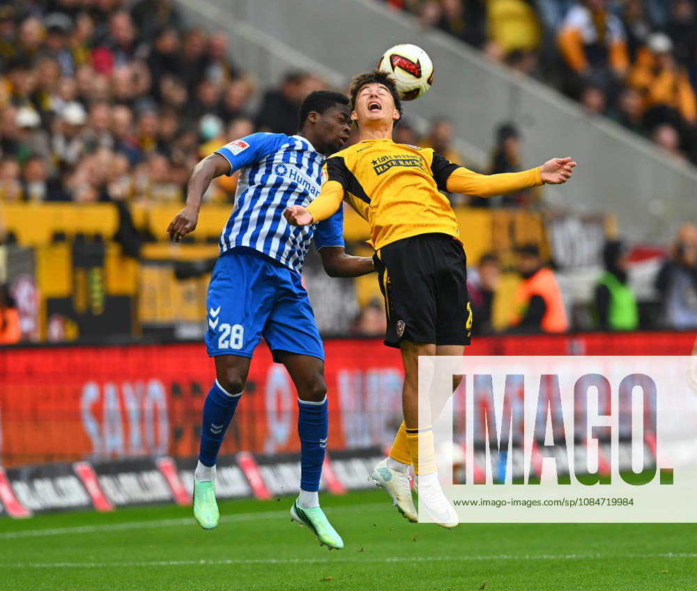 V.l.: Pierre Nadjombe (Magdeburg), Patrice Covic (Dresden), 18.10.2026, Fussball, GER, Saison 2026 2027, 2. Bundesliga, Zweite Liga, 8. Spieltag, Rudolf-Harbig-Stadion Dresden, SG Dynamo Dresden - 1. FC Magdeburg, DFB AND DFL REGULATIONS PROHIBIT ANY USE OF PHOTOGRAPHS as IMAGE SEQUENCES and or QUASI-VIDEO,