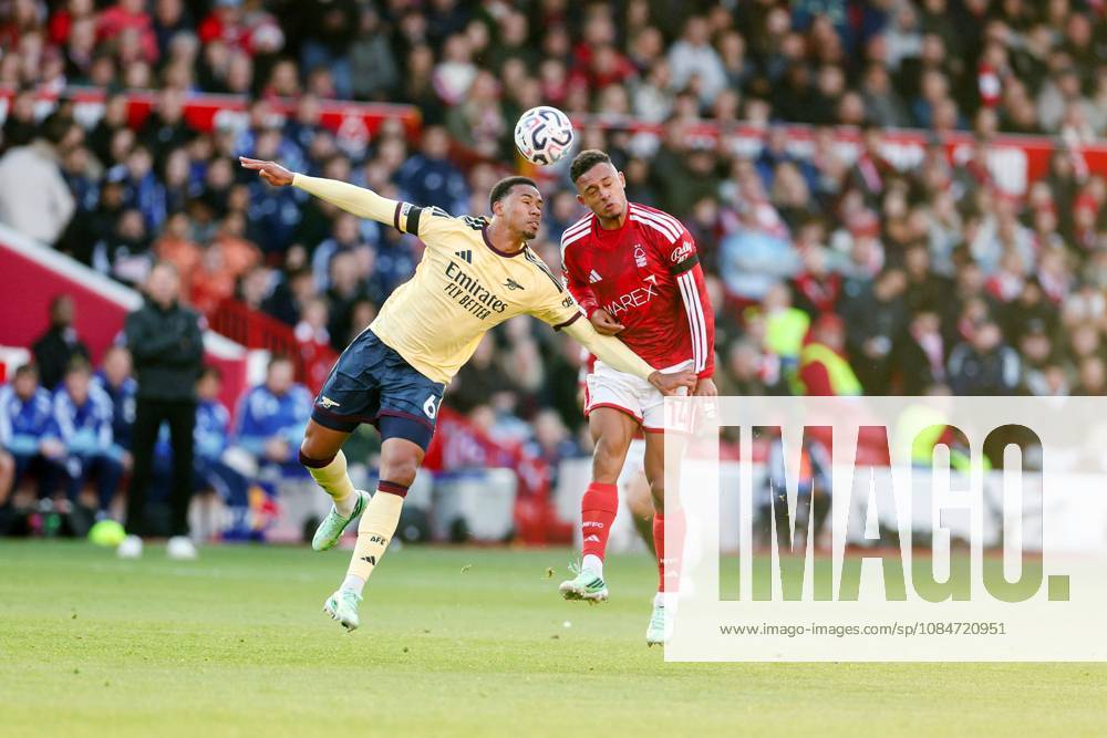 Gabriel of Arsenal and Dan Ndoye of Nottingham Forest Nottingham Forest v Arsenal, Premier League, Football, City Ground, Nottingham, UK - 18 Oct 2026Nottingham City Ground United Kingdom