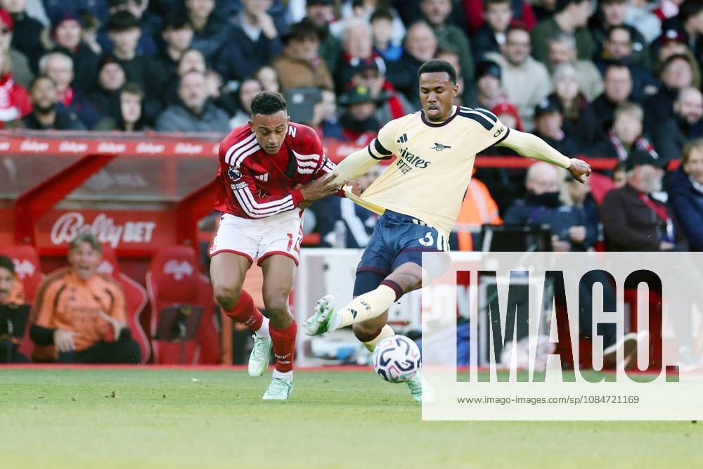 Gabriel of Arsenal and Dan Ndoye of Nottingham Forest Nottingham Forest v Arsenal, Premier League, Football, City Ground, Nottingham, UK - 18 Oct 2026Nottingham City Ground United Kingdom