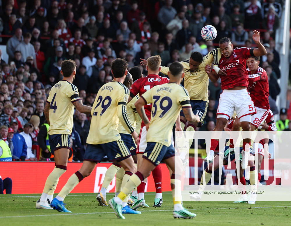 Nottingham Forest v Arsenal Premier League Murillo of Nottingham Forest heads at goal during the Premier League match at the City Ground, Nottingham 18 10 2026 UK Newspapers OUT