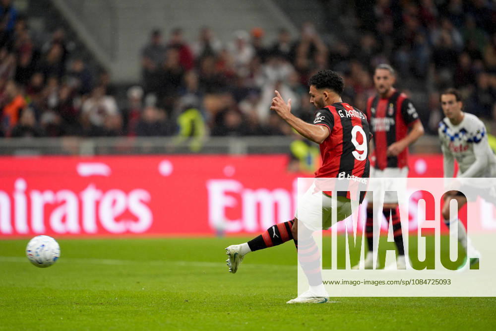 AC Milan s Gonçalo Ramos scoring 1-0 during the Serie A soccer match between AC Milan and Atalanta BC at the Giuseppe Meazza Stadium in Milan, Italy - October 18, 2026. - Soccer