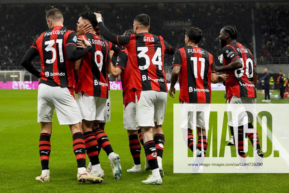 AC Milan s Gonçalo Ramos celebrates after scoring 1-0 during the Serie A soccer match between AC Milan and Atalanta BC at the Giuseppe Meazza Stadium in Milan, Italy - October 18, 2026. - Soccer