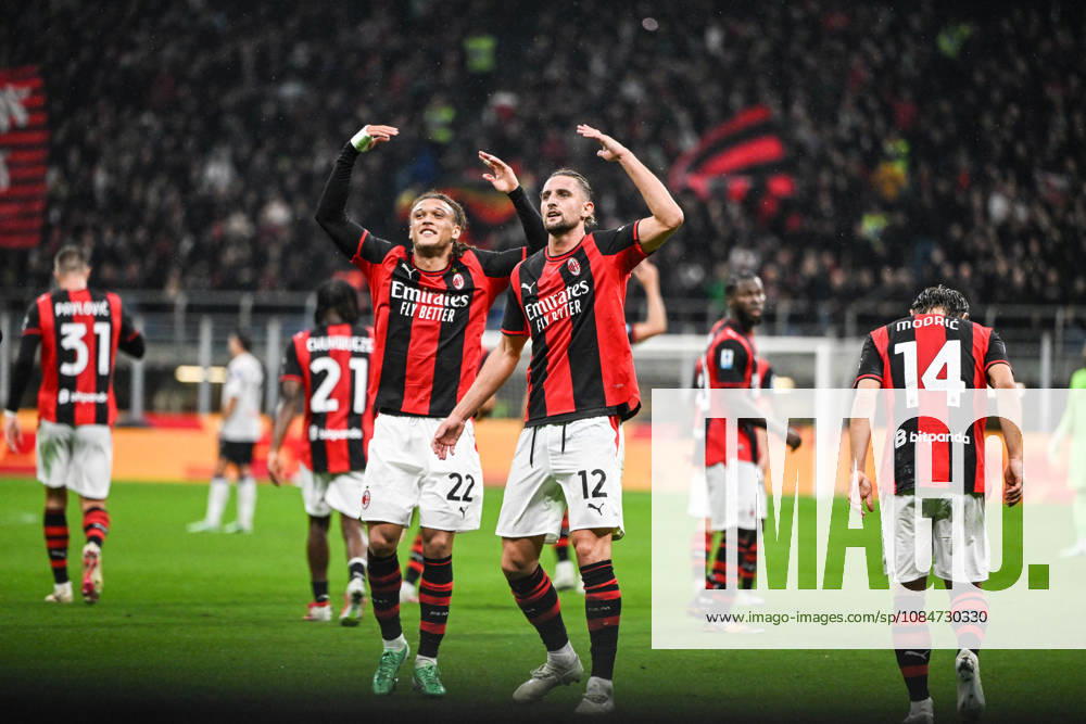 IPA89866802 - Adrien Rabiot of AC Milan celebrating after scoring a goal during the Italian Serie A soccer match between AC Milan and Atalanta BC on October 18, 2026, at the Giuseppe Meazza San Siro Stadium in Milan, Italy. Credit: Tiziano Ballabio
