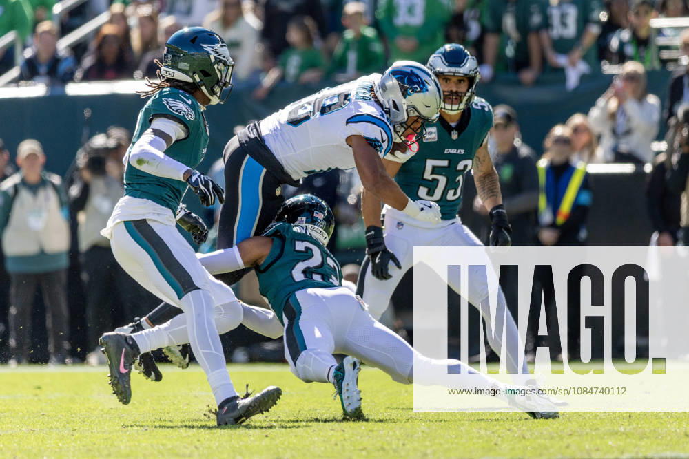 Carolina Panthers wide receiver Jalen Coker (18) is tackled by Philadelphia Eagles Kenny Moore (23) at the 33 yrs line for a first down in the first quarter of NFL, American Football Herren, USA action at Lincoln Financial Field in Philadelphia, Pennsylvania on Sunday, October 18, 2016. PHI20261018009 LAURENCExKESTERSON