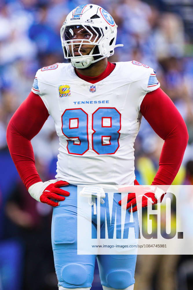 Oct 18, 2026; Indianapolis, IN, USA; Tennessee Titans defensive lineman Jeffery Simmons (98) during NFL, American Football Herren, USA game action against the Indianapolis Colts at Lucas Oil Stadium. Mandatory Credit: -Cal Media Indianapolis USA - ZUMAc04_ 20261018_zma_c04_030