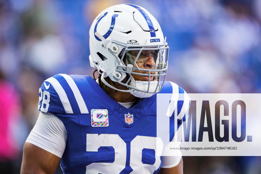 Oct 18, 2026; Indianapolis, IN, USA; Indianapolis Colts running back Jonathan Taylor (28) during NFL, American Football Herren, USA game action against the Tennessee Titans at Lucas Oil Stadium. Mandatory Credit: -Cal Media NFL 2026: Titans Vs Colts OCT 18 - ZUMAc04_ 20261018_zma_c04_017