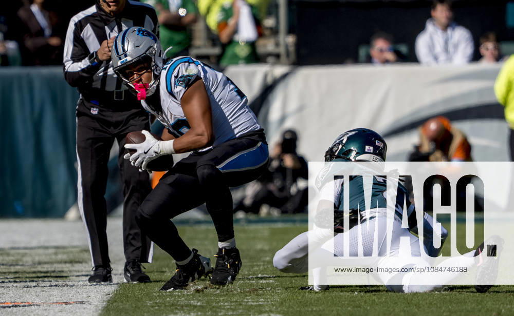Oct 18, 2026; Philadelphia, PA, USA; Carolina Panthers wide receiver Jalen Coker (18) looks to turn the ball off the field for a first down during the NFL, American Football Herren, USA football matchup between the Carolina Panthers and Philadelphia Eagles at Lincoln Financial Field. The Panthers defeated the Eagles 25-14.Mandatory Credit: -Cal Media Philadelphia USA - ZUMAcs17 20261018_faf_cs17_043