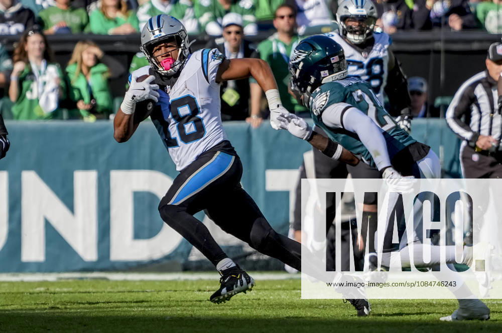 NFL, American Football Herren, USA 2026: Panthers Vs Eagles OCT 18 October 18, 2026, Philadelphia, Pa, USA: Oct 18, 2026; Philadelphia, PA, USA; Carolina Panthers wide receiver Jalen Coker (18) tries to gain extra yardage after a reception during the NFL football matchup between the Carolina Panthers and Philadelphia Eagles at Lincoln Financial Field. The Panthers defeated the Eagles 25-14.Mandatory Credit: Scott Serio-Cal Media(Credit Image: Scott Serio Cal Sport Media) Philadelphia Pa USA