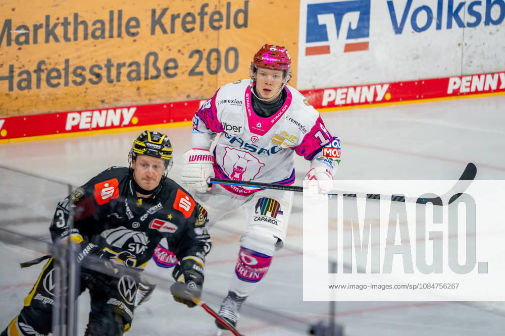 Eishockey, DEL, Krefeld Pinguine - Eisbären Berlin, Saison 2026 27, YAYLA-Arena Krefeld: Jonas Müller (Eisbären Berlin 18) Nordrhein-Westfahlen Deutschland