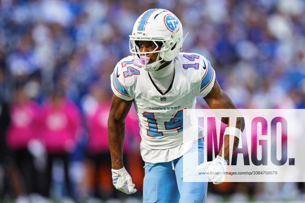Oct 18, 2026; Indianapolis, IN, USA; Tennessee Titans wide receiver Carnell Tate (14) during NFL, American Football Herren, USA game action against the Indianapolis Colts at Lucas Oil Stadium. Mandatory Credit: -Cal Media Indianapolis USA - ZUMAc04_ 20261018_zma_c04_019