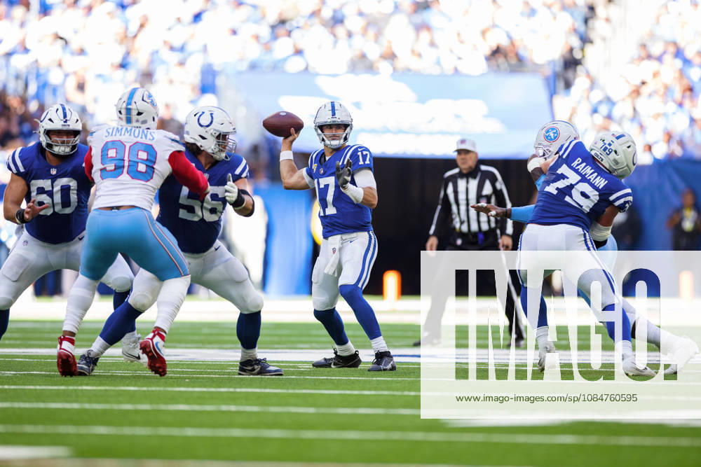Oct 18, 2026; Indianapolis, IN, USA; Indianapolis Colts quarterback Daniel Jones (17) passes the ball during NFL, American Football Herren, USA game action against the Tennessee Titans at Lucas Oil Stadium. Mandatory Credit: -Cal Media NFL 2026: Titans Vs Colts OCT 18 - ZUMAc04_ 20261018_zma_c04_314