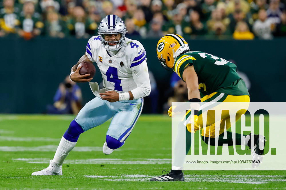 NFL, American Football Herren, USA 2026: Cowboys Vs Packers OCT 18 Oct 18, 2026; Green Bay, WI, USA; Dallas Cowboys quarterback Dak Prescott (4) running the ball during the NFL game against the Green Bay Packers at Lambeau Field. Mandatory Credit: Darren Lee-Cal Media. (Credit Image: Â Darren Lee Cal Sport Media) Green Bay Wi USA