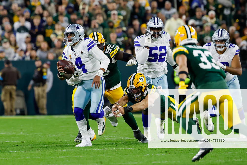 Oct 18, 2026; Green Bay, WI, USA; Dallas Cowboys quarterback Dak Prescott (4) running the ball during the NFL, American Football Herren, USA game against the Green Bay Packers at Lambeau Field. Mandatory Credit: -Cal Media. NFL 2026: Cowboys Vs Packers OCT 18 - ZUMAc04_ 20261018_zma_c04_495
