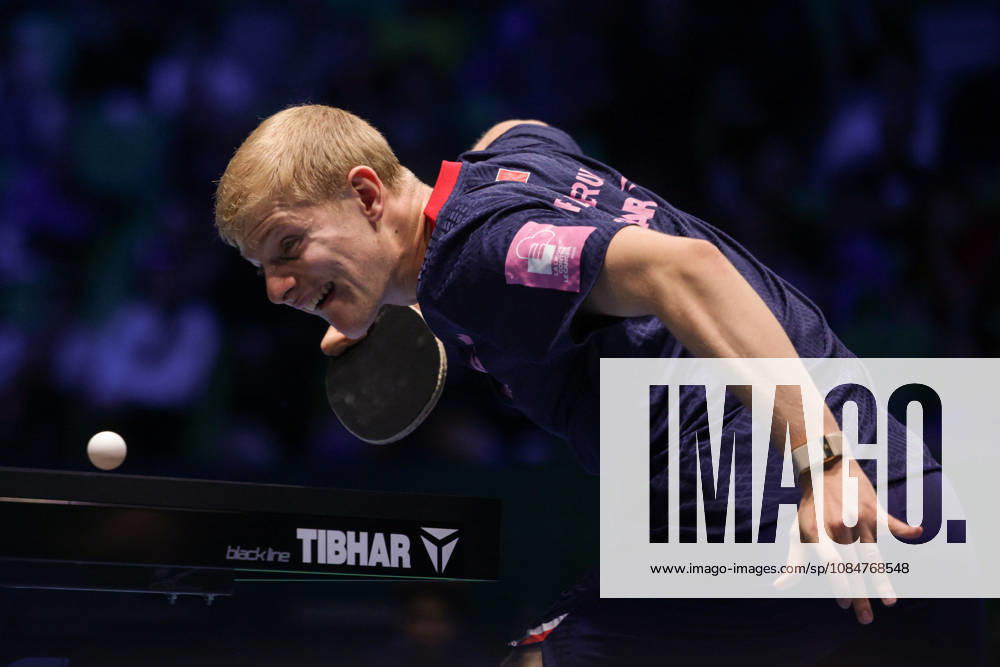 (261019) -- LJUBLJANA, Oct. 19, 2026 -- Felix Lebrun of France serves during the men s singles final of the European Table tennis, Tischtennis Championships against Anton Kallberg of Sweden at Stozice Sports Hall in Ljubljana, Slovenia, Oct. 18, 2026. (Photo by Xinhua) (SP)SLOVENIA-LJUBLJANA-TABLE TENNIS-EUROPEAN CHAMPIONSHIPS-MEN S SINGLES FINAL ZeljkoxStevanic
