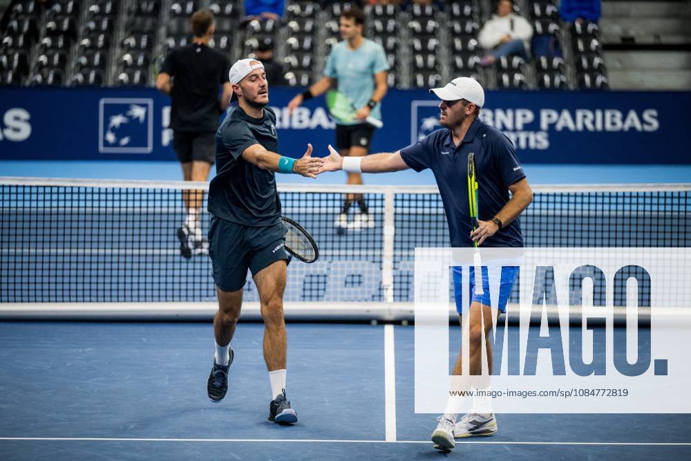 Constantin Frantzen of Germany and Robert Galloway of the United States pictured during the European Open ATP, Tennis Herren tennis tournament in Brussels, on Monday 19 October. This year s edition of the tournament is taking place from 17 to 25 October JASPERxJACOBS x190285517x