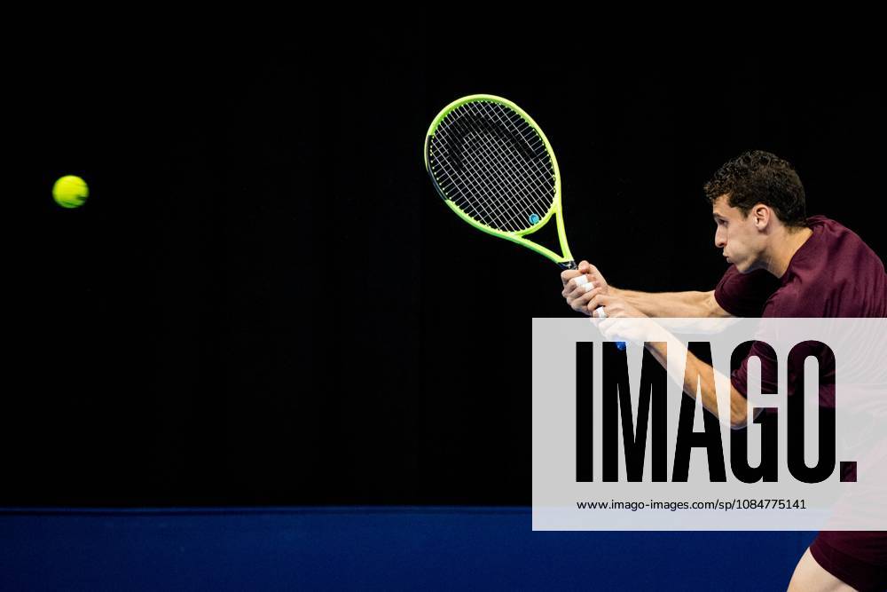Juan Manuel Cerundolo of Argentina pictured in action during the European Open ATP, Tennis Herren tennis tournament in Brussels, on Monday 19 October. This year s edition of the tournament is taking place from 17 to 25 October JASPERxJACOBS x190289527x