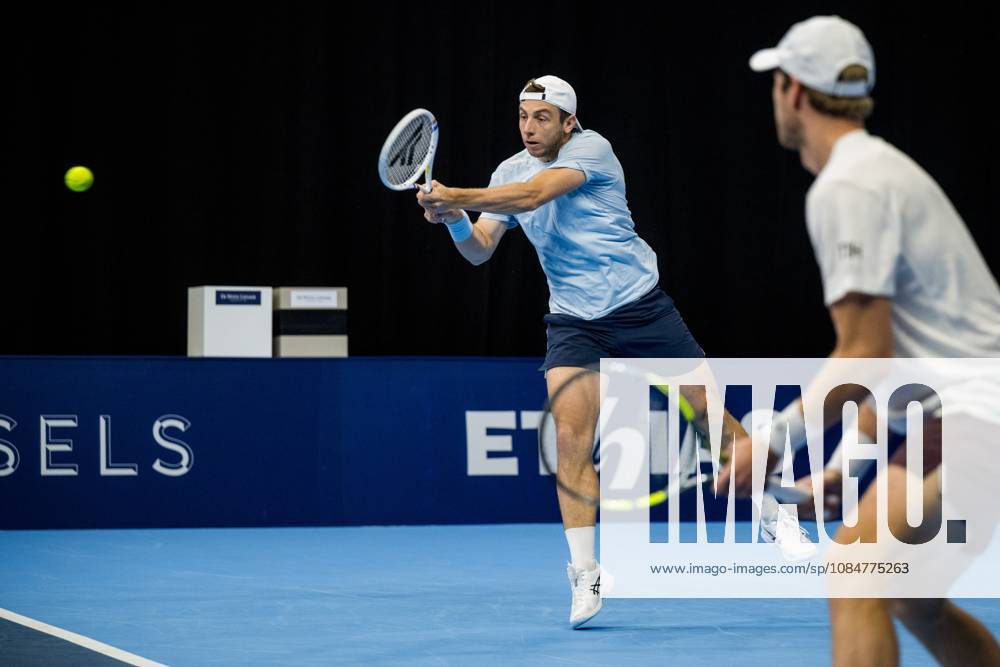 Tallon Griekspoor of the Netherlands and Botic Van de Zandschulp of the Netherlands pictured in action during the European Open ATP, Tennis Herren tennis tournament in Brussels, on Monday 19 October. This year s edition of the tournament is taking place from 17 to 25 October JASPERxJACOBS x190290103x