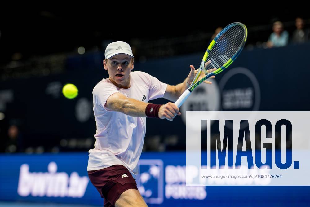 Alex Michelsen of the United States pictured in action during the European Open ATP, Tennis Herren tennis tournament in Brussels, on Monday 19 October. This year s edition of the tournament is taking place from 17 to 25 October JASPERxJACOBS x190305284x