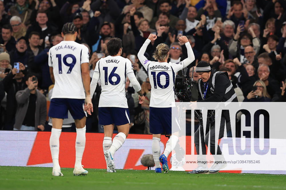 Tottenham Hotspur v Coventry City, Premier League GOAL CELEBRATION Tottenham Hotspur Midfielder James Maddison 10 makes it 1-0 during the Premier League match between Tottenham Hotspur and Coventry City at Tottenham Hotspur Stadium, London, UK on 19 October 2026. London Tottenham Hotspur Stadium London UK Editorial use only DataCo restrictions apply See www.football-dataco.com ,