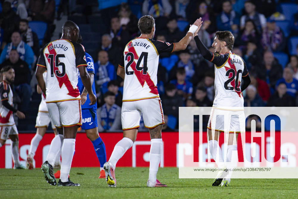 Getafe CF v Rayo Vallecano - La Liga EA Sports 2026 27 October 19, 2026, Estadio El Coliseum, Getafe, Madrid, Spain: Florian Lejeune and Ivan Balliu celebrate the goal of Alvaro Garcia for Rayo Vallecano during La Liga EA Sports match between Getafe and Rayo Vallecano at Estadio El Coliseum on October 19, 2026 in Madrid, Spain. Getafe Estadio Coliseum Madrid Spain