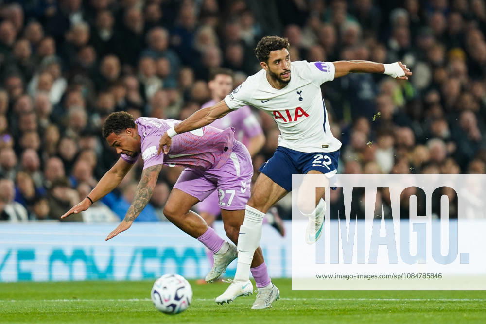 Tottenham Hotspur v Coventry City, Premier League Milan van Ewijk of Coventry City and Omar Marmoush of Tottenham Hotspur battling for the ball during the Tottenham Hotspur v Coventry City Premier League match at the Tottenham Hotspur Stadium, London, England on 19 October 2026 Credit: Dylan Hepworth Every Second Media Editorial use only. All images are copyright Every Second Media Limited. No images may be reproduced without prior permission. All rights reserved. Premier League and Football League images are subject to licensing agreements with Football DataCo Limited. see https: www.football-dataco.com