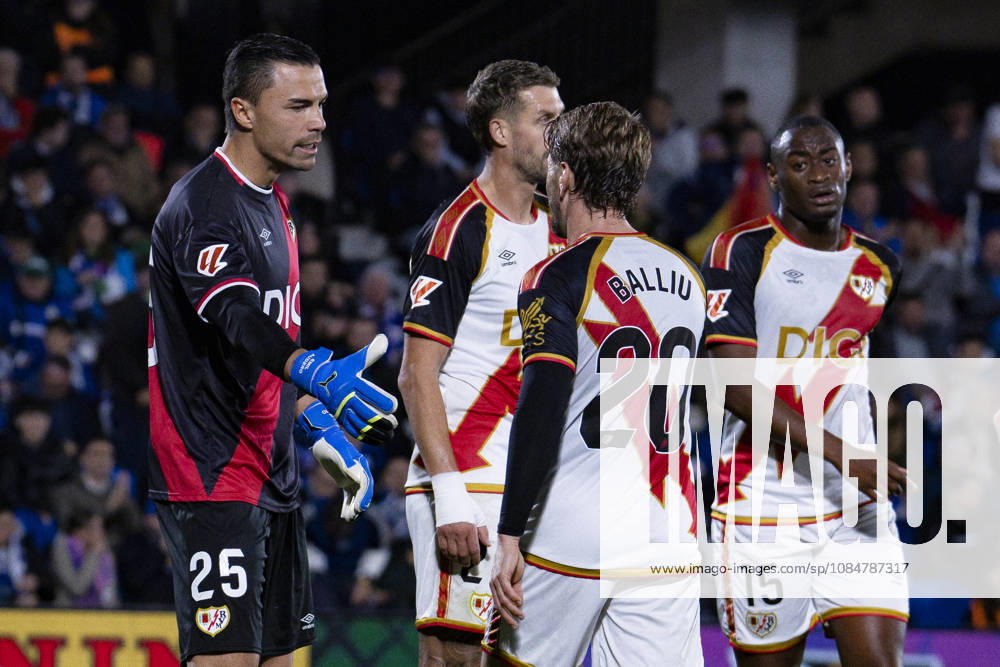 Getafe CF v Rayo Vallecano - La Liga EA Sports 2026 27 October 19, 2026, Estadio El Coliseum, Getafe, Madrid, Spain: Adria Pedrosa, Florian Lejeune and Ivan Balliu celebrate the save of Emil Audero during La Liga EA Sports match between Getafe and Rayo Vallecano at Estadio El Coliseum on October 19, 2026 in Madrid, Spain. Getafe Estadio Coliseum Madrid Spain
