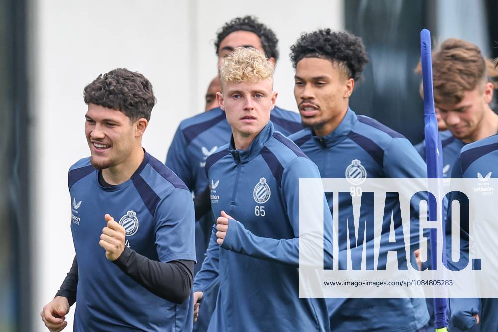 Club s Kyriani Sabbe; Club s Joaquin Seys and Club s Felix Lemarechal pictured during a training session of Belgian soccer team Club Brugge KV, Tuesday 20 October 2026 in Knokke-Heist. Club is preparing for the third game in the UEFA Champions League league phase against French team Racing Club de Lens tomorrow. BRUNOxFAHY x190372907x