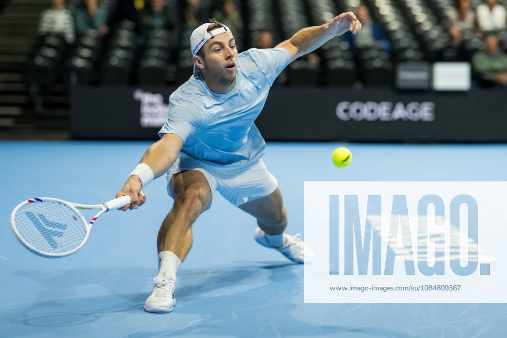 Tallon Griekspoor of the Netherlands pictured in action during the European Open ATP, Tennis Herren tennis tournament in Brussels, on Tuesday 20 October. This year s edition of the tournament is taking place from 17 to 25 October JASPERxJACOBS x190378653x