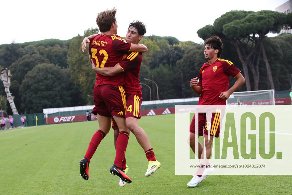 IPA89952613 - October 20, 2026 UEFA Youth League Spring Season: AS Roma vs. SK Slovan Bratislava. Pictured: Celebration (Photo by Gino Mancini)
