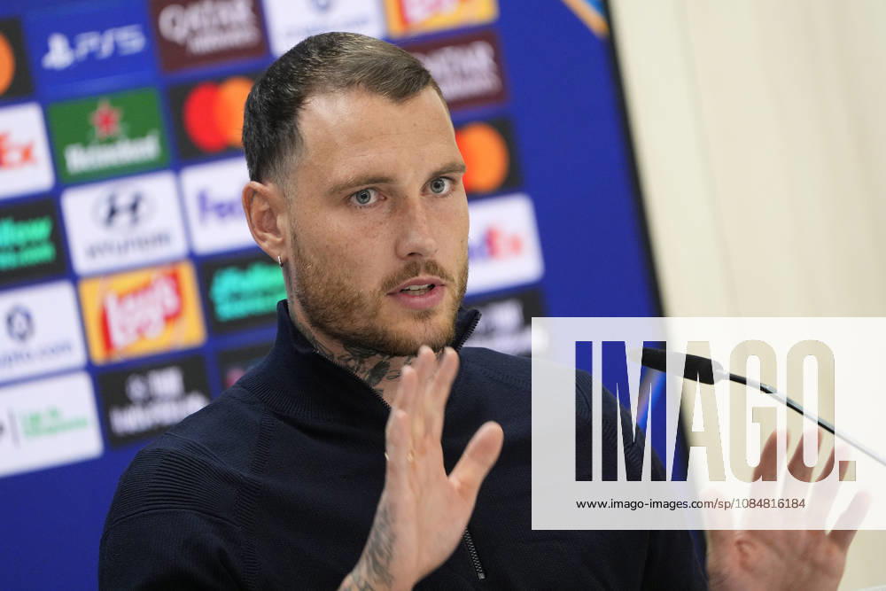 RB Leipzig s David Raum in press conference, PK, Pressekonferenz after raining session prior to the Champions League round 3 match against Real Madrid CF. October 20 2026. (20261020781)