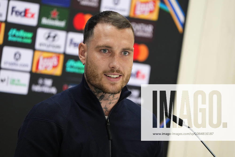 RB Leipzig s David Raum in press conference, PK, Pressekonferenz after raining session prior to the Champions League round 3 match against Real Madrid CF. October 20 2026. (20261020783)