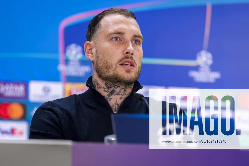 RB Leipzig Training Session And press conference, PK, Pressekonferenz - UEFA Champions League 2026 27 League Phase MD3 MADRID, SPAIN - OCTOBER 20: David Raum of RB Leipzig speaks during the press conference on day ahead of the UEFA Champions League 2026 27 League Phase MD3 at Estadio Bernabeu on October 20, 2026 in Madrid, Spain. Madrid Estadio Bernabeu Madrid Spain