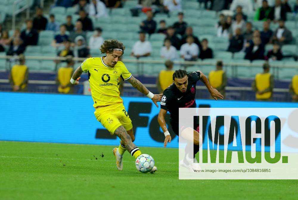 Sabah FC v Borussia Dortmund - UEFA Champions League BAKU, AZERBAIJAN - OCTOBER 20: Akim Zedadka of Sabah FC in action against Fabio Silva of Borussia Dortmund during UEFA Champions League week 3 football match between Sabah FC and Borussia Dortmund at Baku Olympic Stadium in Baku, Azerbaijan on October 20, 2026. Resul Rehimov Anadolu Baku Azerbaijan. Editorial use only. Please get in touch for any other usage.