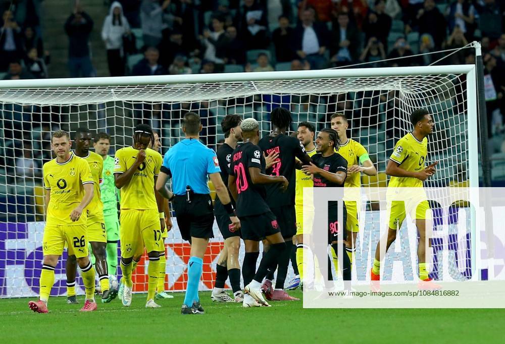 Sabah FC v Borussia Dortmund - UEFA Champions League BAKU, AZERBAIJAN - OCTOBER 20: Players of Sabah FC celebrate after a goal during UEFA Champions League week 3 football match between Sabah FC and Borussia Dortmund at Baku Olympic Stadium in Baku, Azerbaijan on October 20, 2026. Resul Rehimov Anadolu Baku Azerbaijan. Editorial use only. Please get in touch for any other usage.