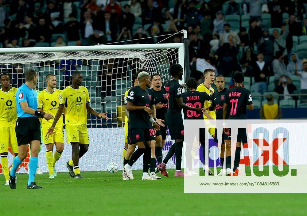 Sabah FC v Borussia Dortmund - UEFA Champions League BAKU, AZERBAIJAN - OCTOBER 20: Players of Sabah FC celebrate after a goal during UEFA Champions League week 3 football match between Sabah FC and Borussia Dortmund at Baku Olympic Stadium in Baku, Azerbaijan on October 20, 2026. Resul Rehimov Anadolu Baku Azerbaijan. Editorial use only. Please get in touch for any other usage.
