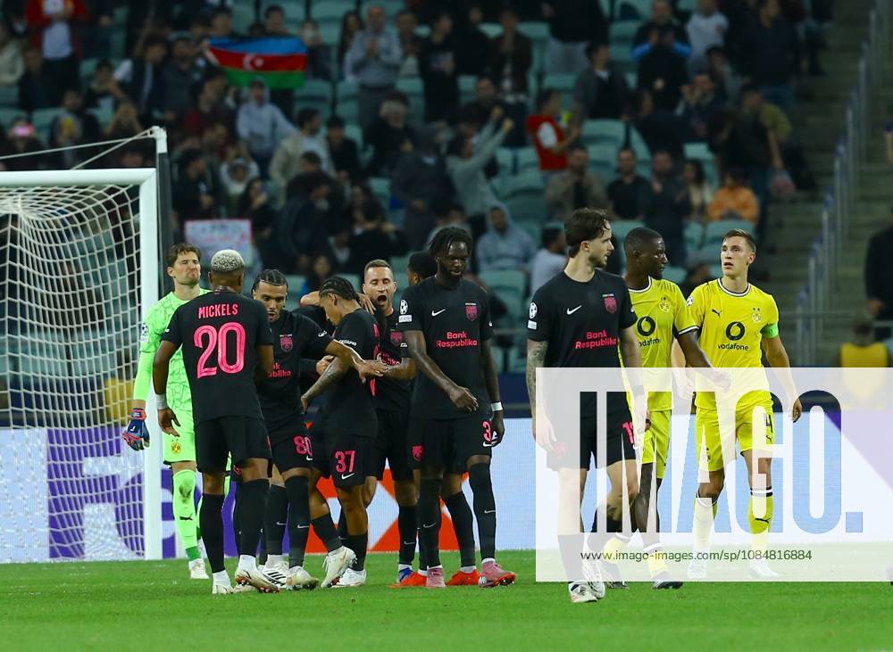 Sabah FC v Borussia Dortmund - UEFA Champions League BAKU, AZERBAIJAN - OCTOBER 20: Players of Sabah FC celebrate after a goal during UEFA Champions League week 3 football match between Sabah FC and Borussia Dortmund at Baku Olympic Stadium in Baku, Azerbaijan on October 20, 2026. Resul Rehimov Anadolu Baku Azerbaijan. Editorial use only. Please get in touch for any other usage.