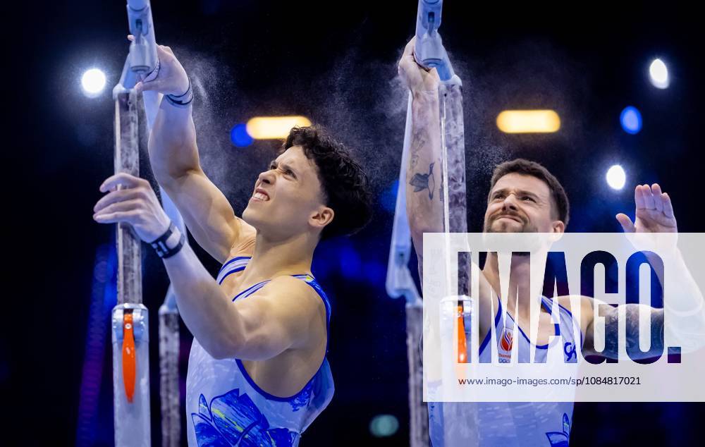 ROTTERDAM - Casimir Schmidt and Jermain Gruenberg in action during the men s team final at the World Gymnastics Championships in Rotterdam Ahoy. IRIS VAN DEN BROEK ANP ANPxSportx IVx 573087200 originalFilename: 573087200