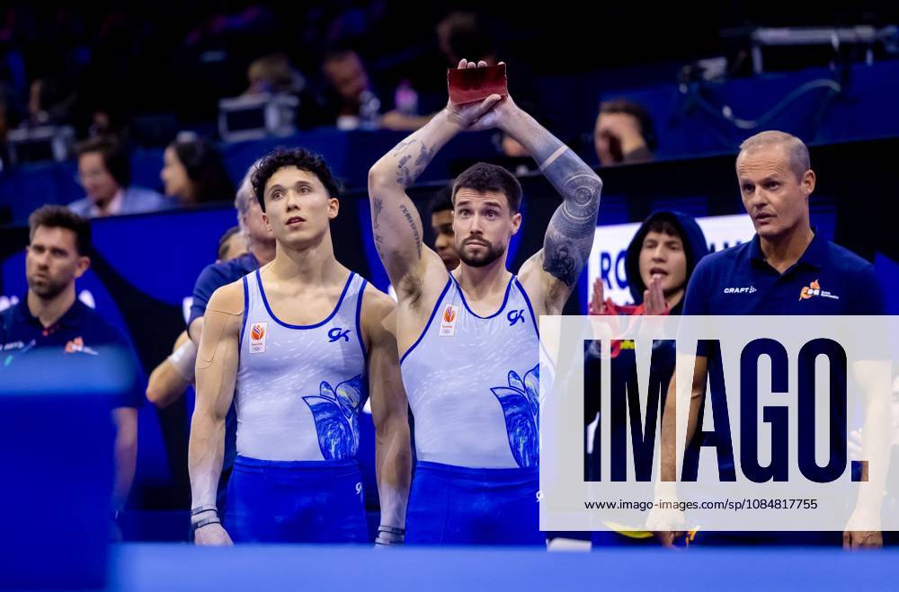 ROTTERDAM - Casimir Schmidt and Jermain Gruenberg in action during the men s team final at the World Gymnastics Championships in Rotterdam Ahoy. IRIS VAN DEN BROEK ANP ANPxSportx IVx 573088462 originalFilename: 573088462