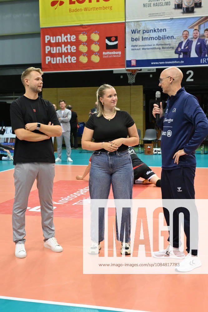 Links Jan Scheuermann (TV Rottenburg, Trainer), rechts Christophe Achten (SWD powervolleys Düren, Trainer), Interview TV Rottenburg vs. SWD powervolleys Dueren, Volleyball, 1. Bundesliga Maenner, 1. Spieltag, Spiel 1006, Spielzeit 2026 2027, 20.10.2026, TV Rottenburg vs. SWD powervolleys Dueren, Volleyball, 1. Bundesliga Maenner, 1. Spieltag, Spiel 1006, Spielzeit 2026 2027, 20.10.2026 Rottenburg