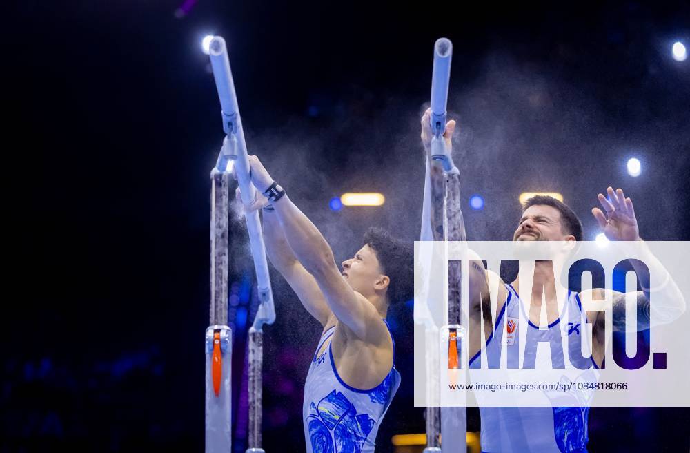ROTTERDAM - Casimir Schmidt and Jermain Gruenberg in action during the men s team final at the World Gymnastics Championships in Rotterdam Ahoy. IRIS VAN DEN BROEK ANP ANPxSportx IVx 573089063 originalFilename: 573089063