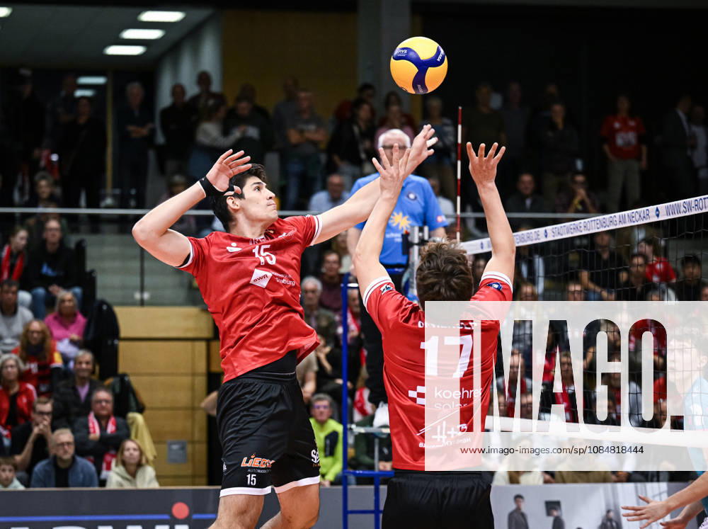 Volleyball 1. Bundesliga Saison 2026 2027 1. Spieltag 20.10.2026 TV Rottenburg - SWD powervolleys Dueren Philipp Friedrich (li, TV Rottenburg) und Aurel Sprenger (re, TV Rottenburg)